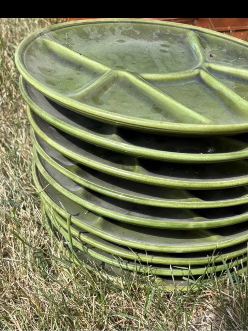Vintage Nidervillar France Green Ceramic Fondue Plates - Set of 10